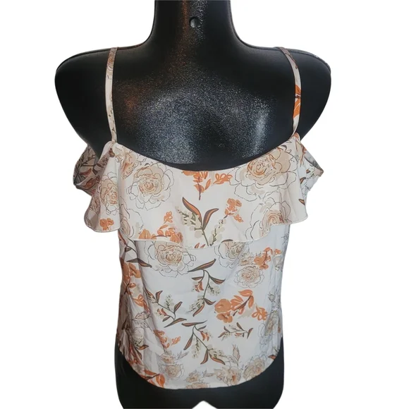 Floral Print Ruffle Detailed Tank Top L - Picture 5 of 5